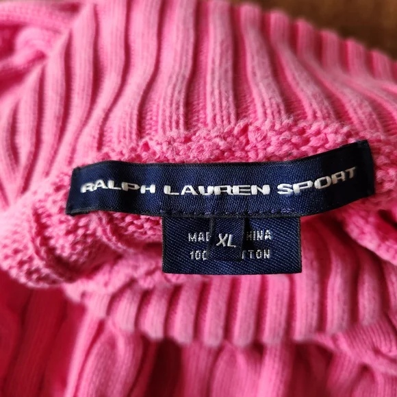 Ralph Lauren Sport Cable-Knit Turtleneck Sweater in Pink W/ Green Logo XL - Picture 11 of 13